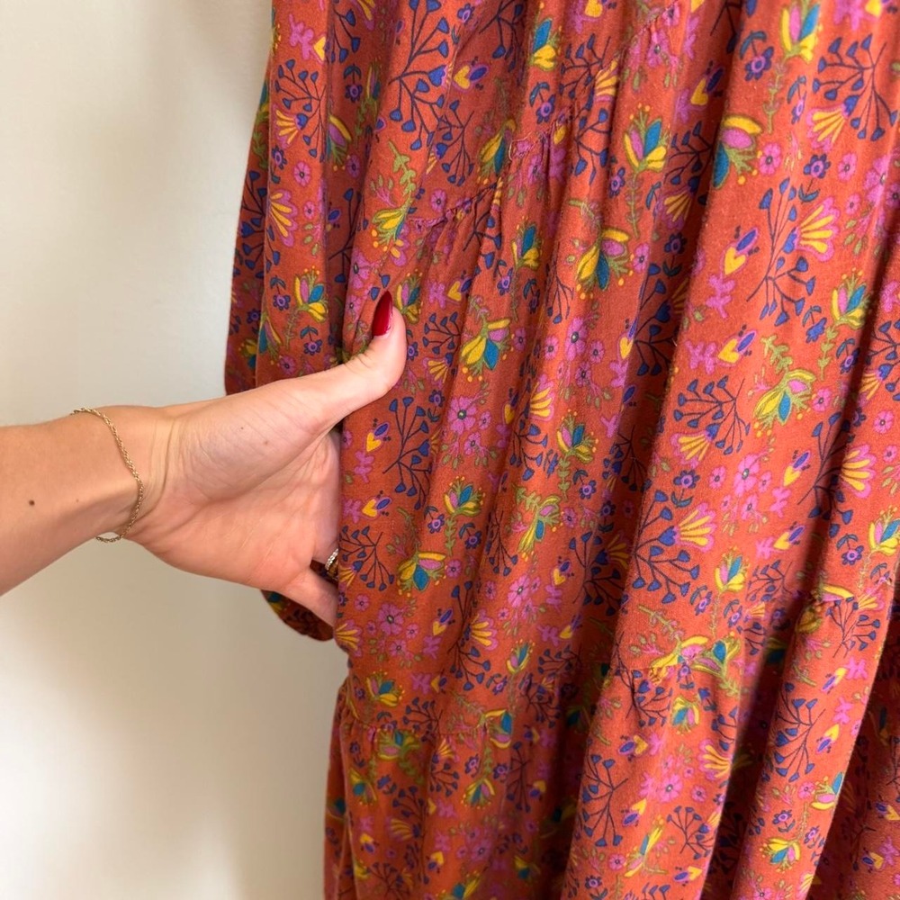 Rust Floral Long-Sleeve Button Front Maxi Dress - Picture 5 of 8